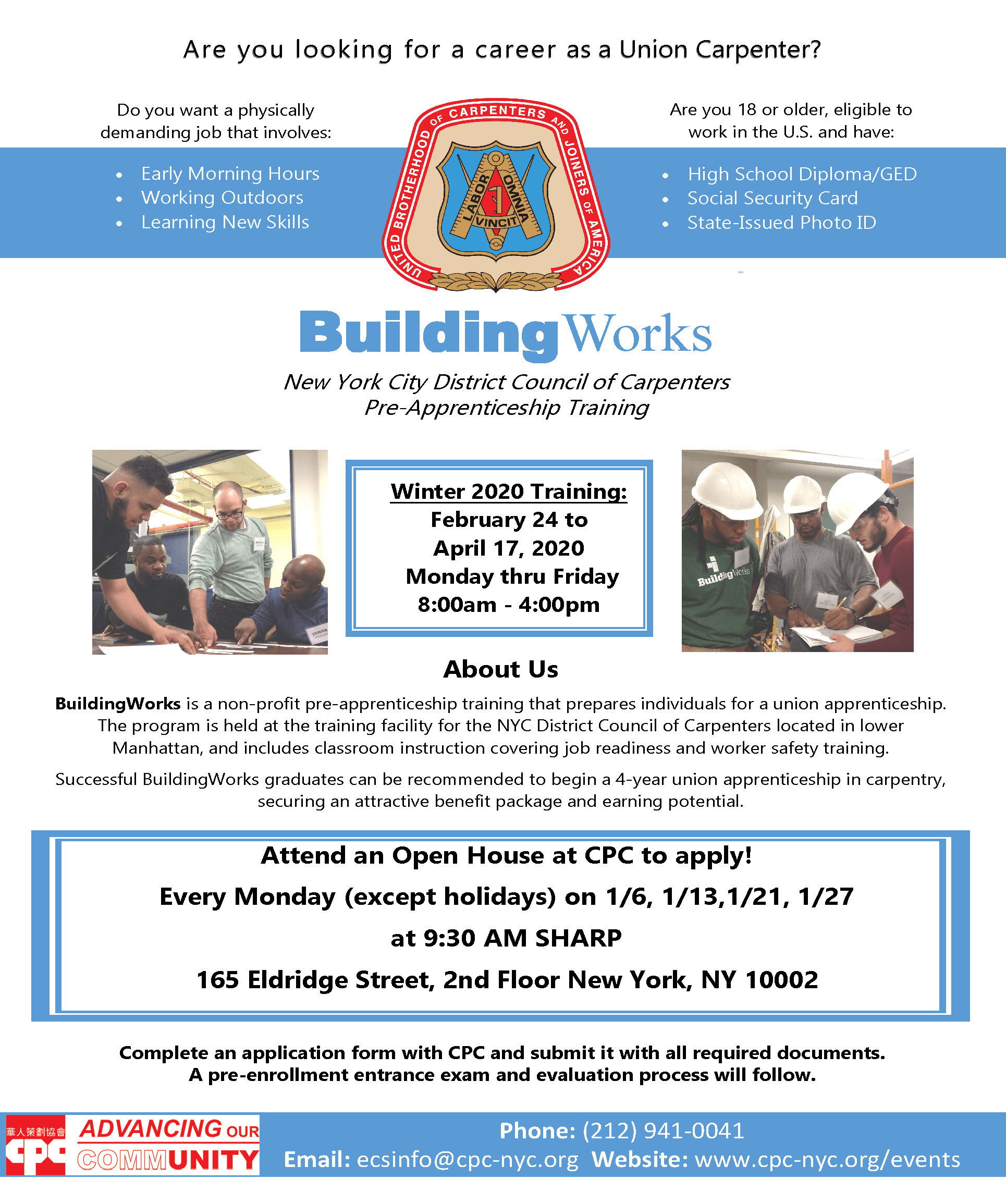 Register for BuildingWorks' Construction PreApprenticeship Training Program 20200106 203000